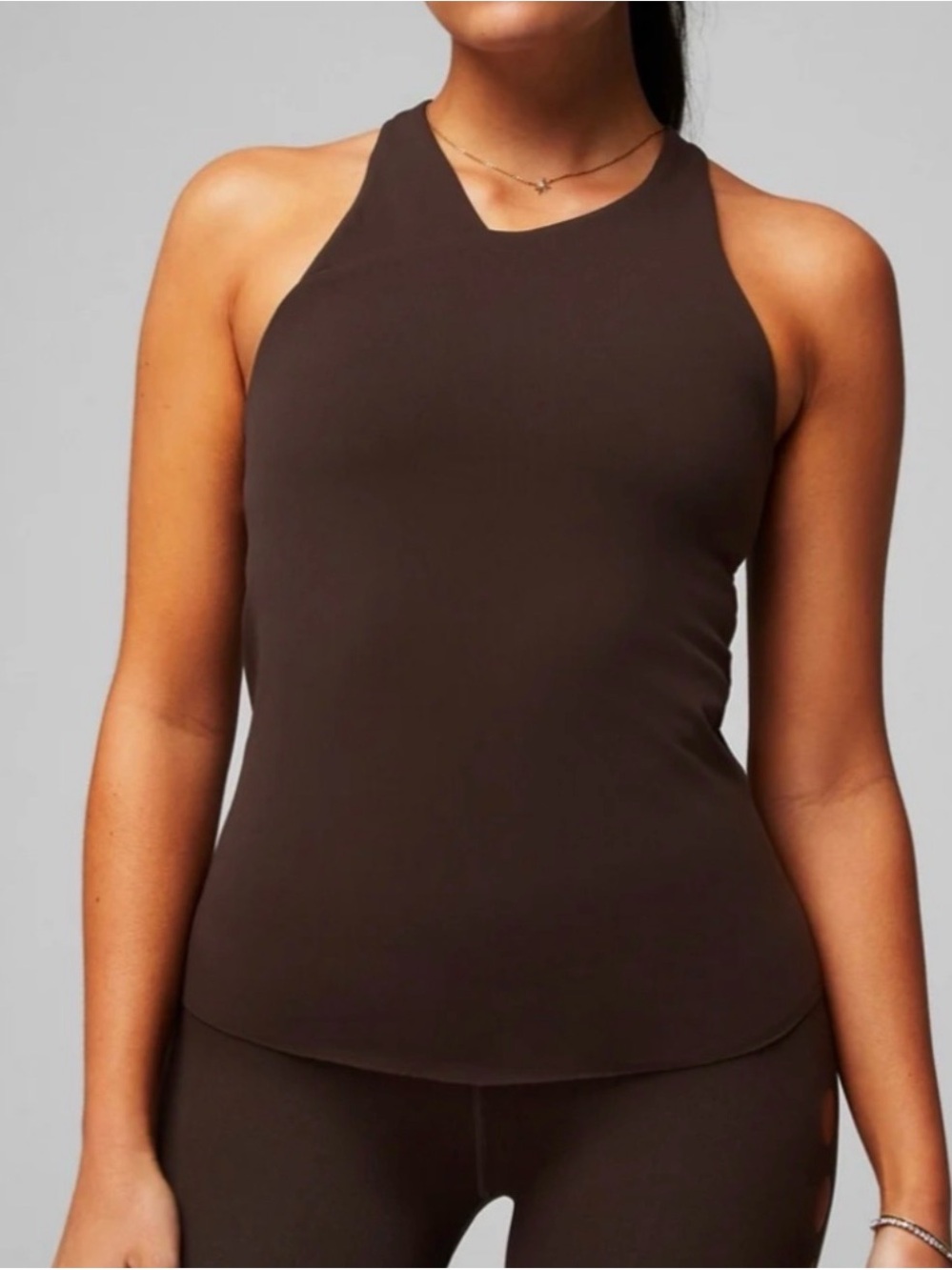 BNWT Fabletics Sculptknit Keyhole Built-In Bra Tank Medium Cacao